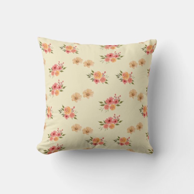 Vintage Floral Throw Pillow  (Front)