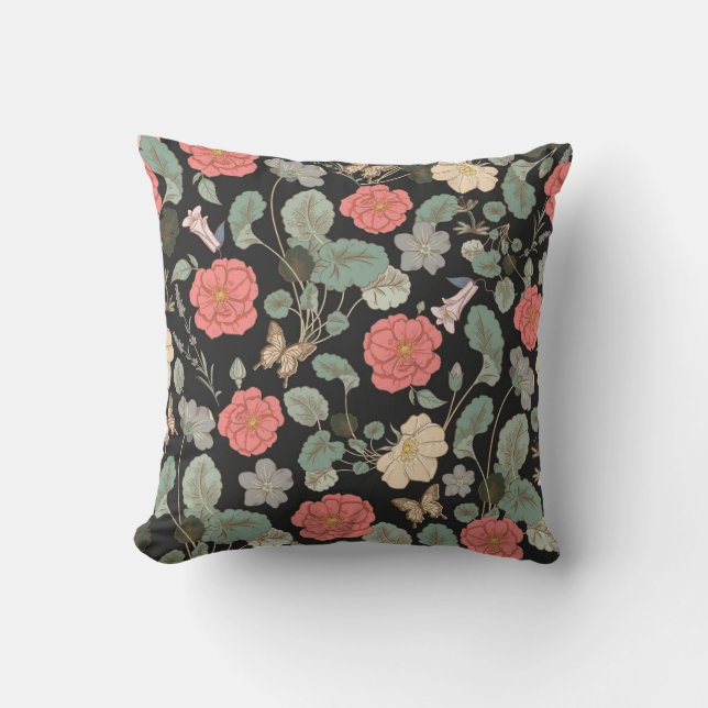 Vintage Floral Throw Pillow (Front)