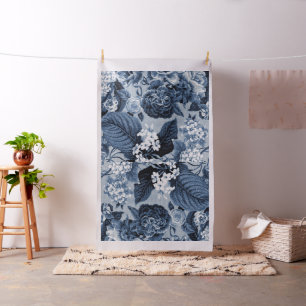 Vintage Floral Toile Botanical Indigo Blue Fabric