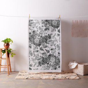 Vintage Floral Toile Botanical Posy Cotton Twill Fabric