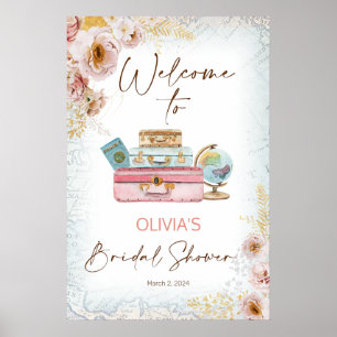 Vintage Floral Travelling Bridal Shower Welcome Poster
