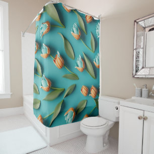 Vintage Floral Tulip Patterns Shower Curtain