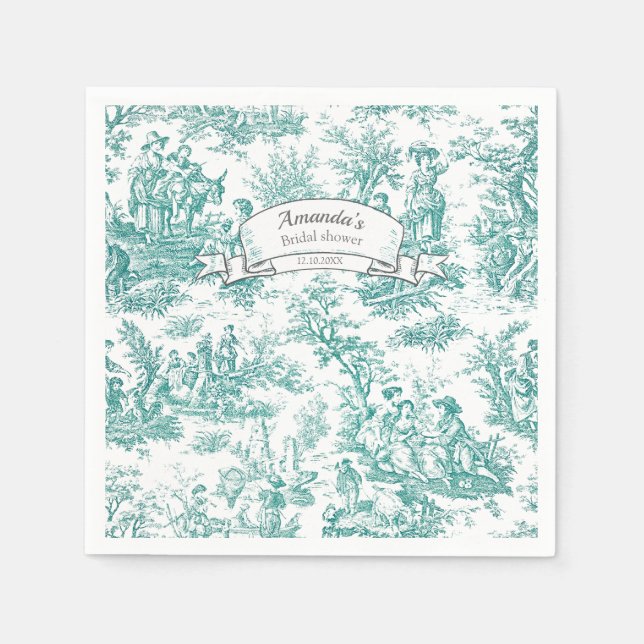 Vintage floral turquoise toile de jouy  napkin (Front)