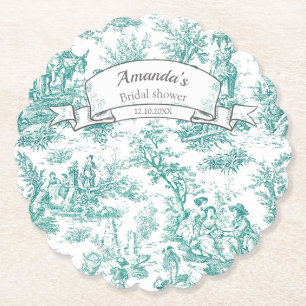 Vintage floral turquoise toile de jouy  paper coaster