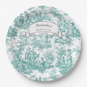 Vintage floral turquoise toile de jouy  paper plate