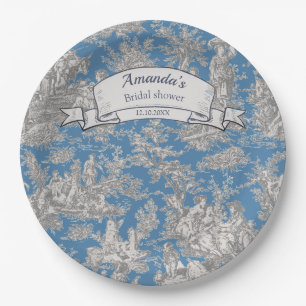 Vintage floral turquoise toile de jouy shower  paper plate