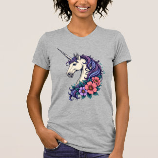 Vintage Floral Unicorn Portrait Psychedelic Fantas T-Shirt