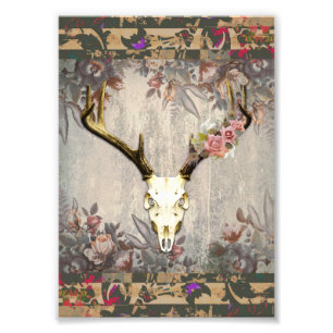 Vintage Floral Victorian Deer Skull Photo Print
