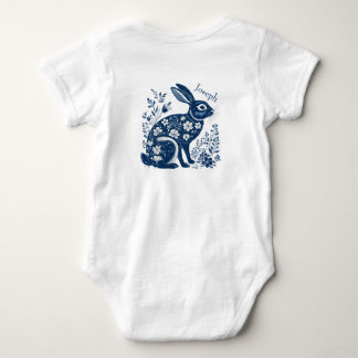 Vintage Floral Victorian Navy Blue Easter Bunny  Baby Bodysuit