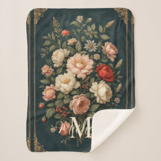 Vintage Floral Victorian Rose Bouquet Baby Nursery Sherpa Blanket