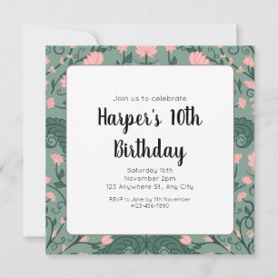 Vintage Floral Vine Birthday Invitation