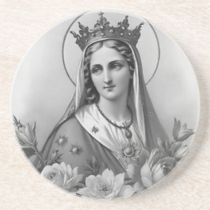 Vintage Floral Virgin Mary Coaster, Catholic  Coaster