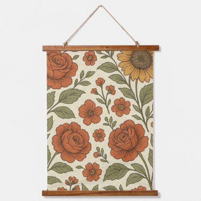 Vintage Floral Wall Hanging  Hanging Tapestry (Front)