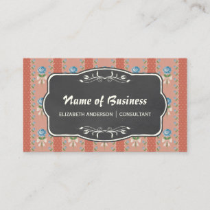 Vintage Floral Wallpaper Blue Roses and Chalkboard Business Card