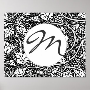 Vintage Floral Wallpaper Grape Pattern Monogram Poster