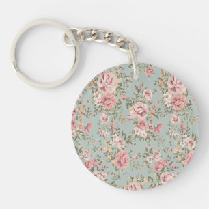 Vintage Floral Wallpaper Key Ring
