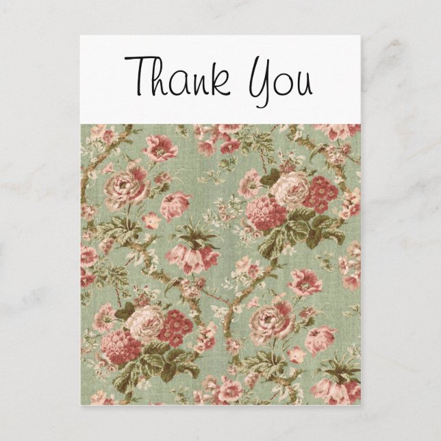 Vintage Floral Wallpaper, Pink on Green Postcard (Front)