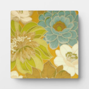 Vintage Floral Wallpaper, Turquoise Green & Brown Plaque
