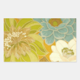 Vintage Floral Wallpaper, Turquoise Green & Brown Rectangular Sticker