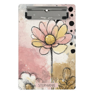 Vintage Floral Watercolor Polka Dot Art (2) Mini Clipboard