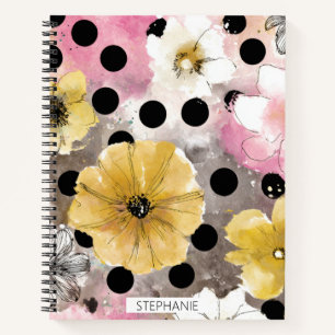Vintage Floral Watercolor Polka Dot Art (3) Notebook