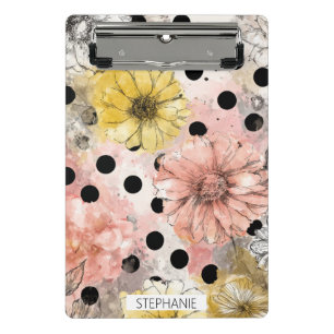 Vintage Floral Watercolor Polka Dot Art (4) Mini Clipboard