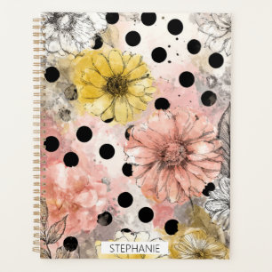 Vintage Floral Watercolor Polka Dot Art (4) Planner