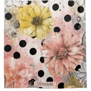 Vintage Floral Watercolor Polka Dot Art (4) Shower Curtain