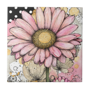 Vintage Floral Watercolor Polka Dot Art (5) Tile