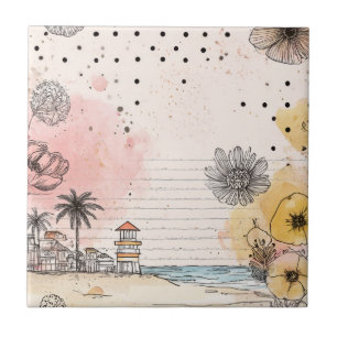 Vintage Floral Watercolor Script Polka Dot Art (1) Tile