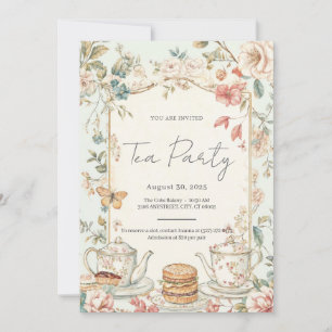 Vintage Floral Watercolor Tea Party Invitation