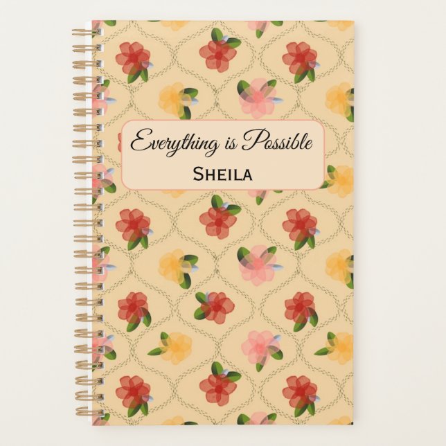 Vintage floral watercolour diamond Notebook Planner (Front)