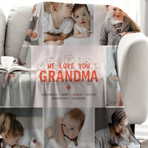 Vintage Floral We Love You Grandma 8-Photo Collage Fleece Blanket