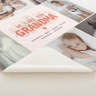 Vintage Floral We Love You Grandma 8-Photo Collage Sherpa Blanket