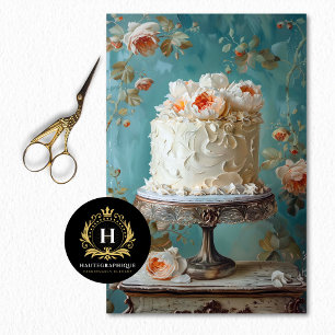 Vintage Floral Wedding Cake Food Bakery Decoupage Tissue Paper