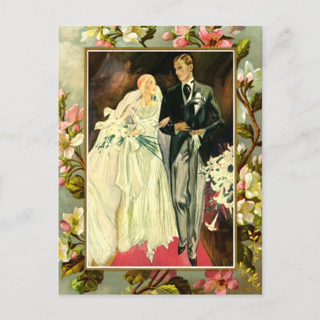 Vintage floral wedding couple template postcard (Front)
