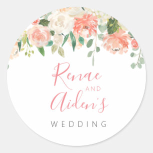 Vintage floral wedding favour sticker, floral classic round sticker