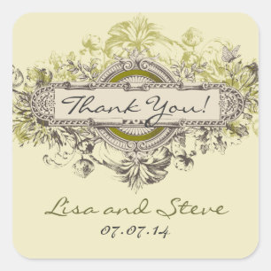 Vintage Floral Wedding Favour Thank You Sticker