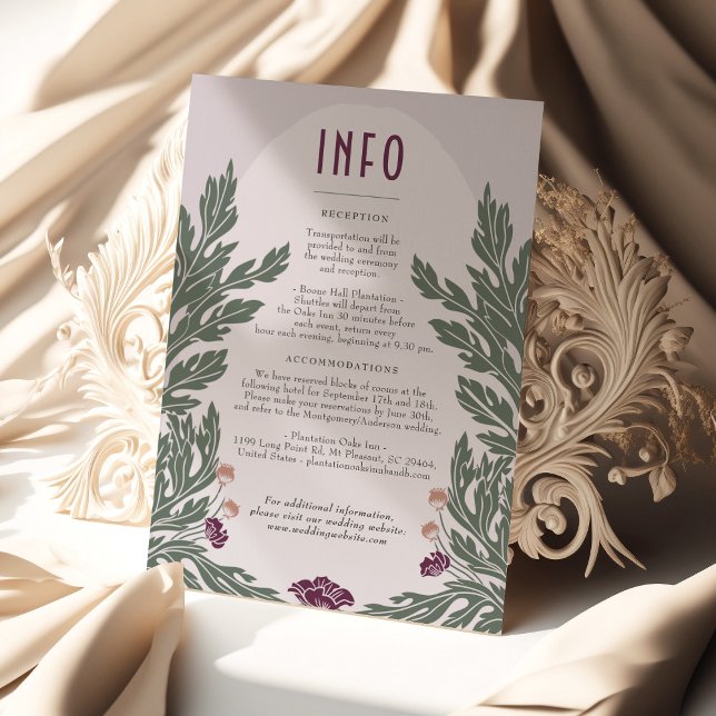 Vintage Floral Wedding Info Card Lavender Olive (Creator Uploaded)