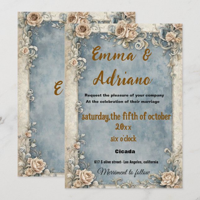 vintage floral wedding invitation (Front/Back)