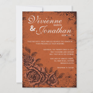 Vintage Floral Wedding Invitation in Rust