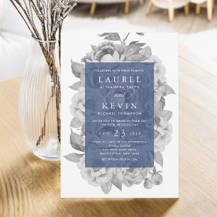 Vintage Floral Wedding Invitation   Navy