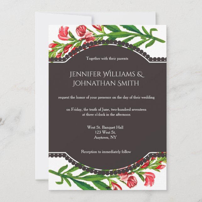 Vintage floral wedding invitations (Front)