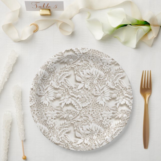 Vintage Floral Wedding Lace Paper Plate (Wedding)