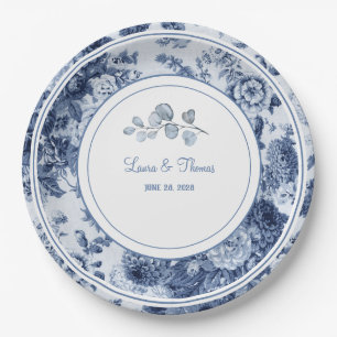 Vintage Floral Wedding Names & Date Classic Paper  Plate