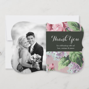 Vintage Floral Wedding Photo Thank You Card