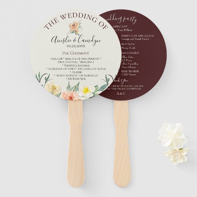 Vintage Floral Wedding Program Hand Fans (Front and Back)