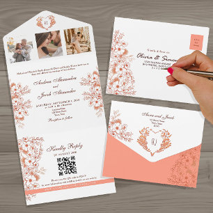 Vintage Floral Wedding QR Code All In One Invitation