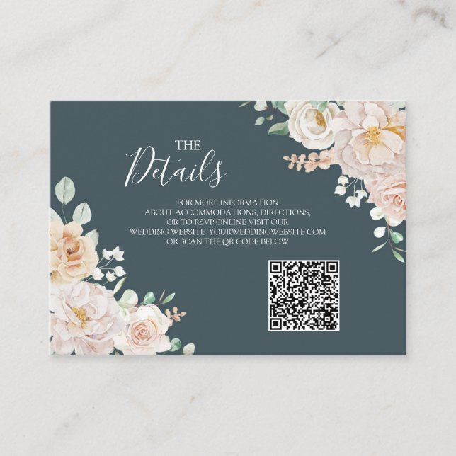 Vintage Floral Wedding QR code Details Insert (Front)