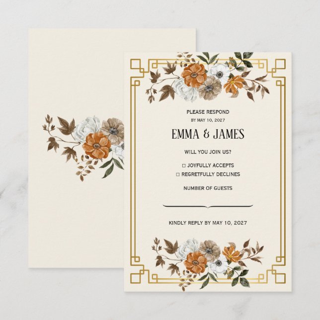 Vintage Floral Wedding RSVP Card (Front/Back)
